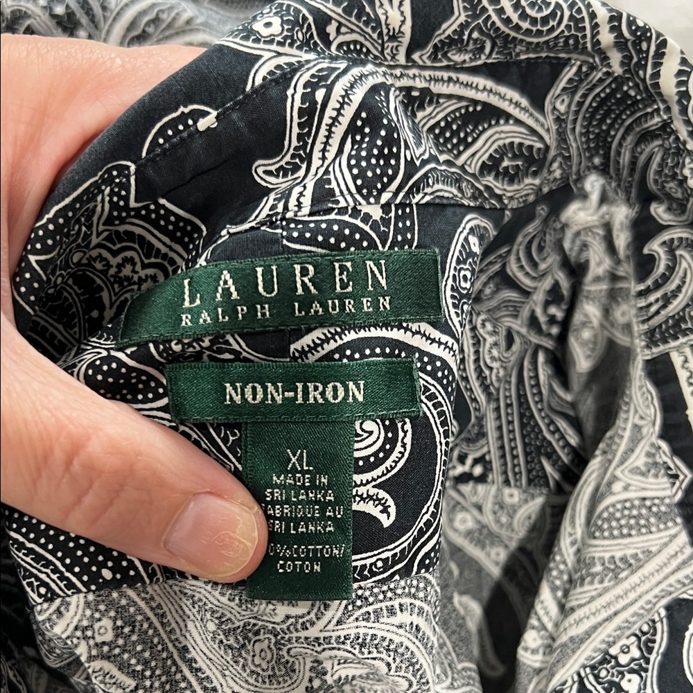 Ralph Lauren Black and White Paisley Button Down Shirt Sz XL - Picture 6 of 9